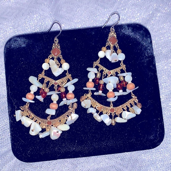 Beautiful Bohemian Goddess 3-Tiers Layered Bamboo Beads+Natural Pearl Earrings - Picture 5 of 15